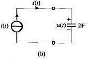 电流源的电流波形如练习题5-2图（a)所示，施加于2F电容上，如练习题5-2图b)所示。设u（0)=