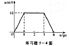 5uF电容的电压如练习题5-4图所示（t＞4μs，电压为零)。（1)试绘出电流波形图;（2)试确定在