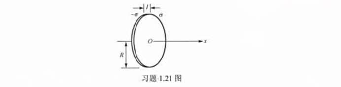 两个均匀带电的圆面共轴线,半径都为R,相距为l,电荷面密度分别为+σ和-σ,它们间轴线的中点为原点O