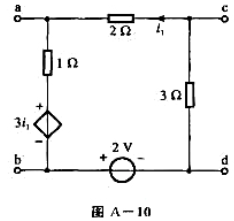 已知具有两个端口的含源电路如图A-10所示，设负载电阻RL=2Ω，问RL接于ab端还是cd端方能获得