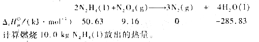 N2H4（1) 为高能燃料，用于火箭发射中，其化学反应的方程式为N2H4(1) 为高能燃料，用于火箭