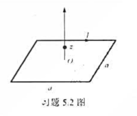一边长为a的正方形回路载有电流I（习题5.2图).（I)求正方形中心处B的大小:（2)求正方形轴线上