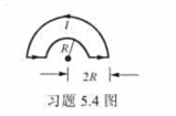 一导线回路由两个径向线段连接的两个同心半圆构成（习题5.4图),该回路载有电流I,求圆心处的磁场一导