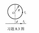 如习题8.3图所示,一个半径为R的单匝圆线圈与长直导线共面,圆心与直导线的距离为d,且d＞R.设线圈