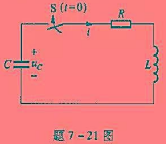 题7-21图所示电路中，电容原先已充电，uC（0_)=6 V，R=2.5Ω，L= 0.25 H，C=
