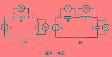 已知题8-10图（a)中电压表的读数为V1：30 V;V2：60 V;题8-10图（b)中的V1：1