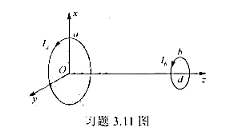 两个共轴的圆形电流线圈,半径分别为a和b,电流强度分别为Ia和Ib,电流方向如习题3.11图所示,两