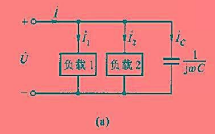 电路如图9-8（a)所示，工频正弦电压Ù的有效值为220V，已知负载1的功率为16kW、cosϕ1=