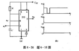 555定时器芯片接成的电路如图6-26（a)所示。试回答: （1)该电路的名称是什么？ （2)若+V