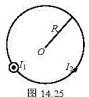 在半径为R，通以电流I2的流的圆周上，有一无限长通以电流I1导线（I1， I2相互绝缘，且I1与圆周
