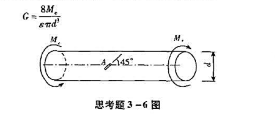 一直径为d的等直圆杆，承受扭转外力偶矩Me，如图所示。现在杆表面与母线成45°方向测得线应变为ε，试