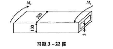 习题3-22图示为一团口薄壁截面杆的横被面，杆在两端承受一对外力偶矩Me。材料的许用切应力[τ]=6
