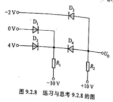 电路如9.2.8所示,试求电压U0.设二极管正向压降可忽略不计.