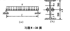 习题8-26图（a)所示跨长11.5m的临时桥的主梁，由两根50b号工字钢相叠铆接面成，如习题8-2