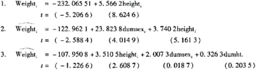 在对51个学生（其中男生36人，女生15人)的体重（W)对身高（H)的回归分析中，得到下面结果：其中