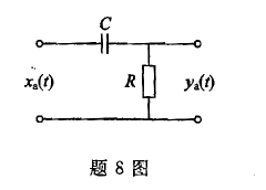 题8图是由RC组成的模拟滤波器，写出其系统数Ha（s)，并选用一种合适的转换方法，将Ha（s)转题8