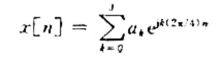 考虑图3-7所示信号x[n]，它是周期的，周期N=4。该信号的离散时间傅里叶级数表示为在教材中曾提到