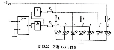 在图3.20所示电路中,若u为正弦电压,其颊率f为1Hz,试问七段LED数码管显示什么字母？请帮忙给