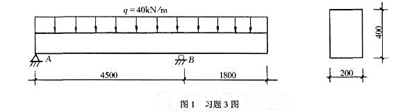钢筋混凝土梁如图1所示，采用C30级混凝士，均布荷载设计值q=40kN/m（包括自重),环境类别为一