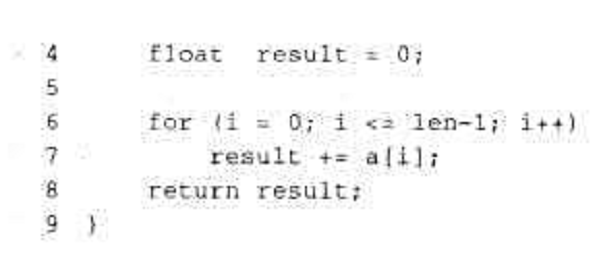 以下是一个C语言程序，用来计算一个数组a中每个元素的和。当参数len为0时，返回值应该是0，但在执行