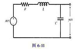 考虑由图6-11所示的RLC电路实现的线性时不变系统， 电压源x（t) 是系统的输入， 横跨电容器上
