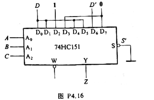 分析图P4.16电路，写出输出Z的逻辑函数式。74HC151为8选1数据选择器.请帮忙给出正确答案和