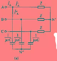 对称三相电路如图12-7（a)所示，相电压有效值为220V，连接了一个对称三相负载，负载线电流为10