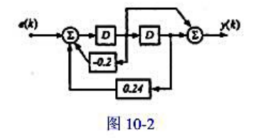 已知某线性非时变因果离散时间系统的框图如图10-2所示，试求：（1)系统函数H（z)并写出描述该系统