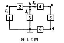 在题1.2图所示的直流电路中，各矩形框图泛指二端元件或二端电路，已知I1=3 A，I2=-2A，I3