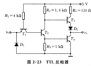 TTL反相器的典型电路如图2-23所示，试分析在输入为高电平3.4V和输入低电平0.2V时各个三极管