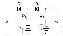 下图是一种双向限幅电路，假设二极管为理想二极管，试画出的电压传输特性曲线。下图是一种双向限幅电路，假