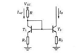 下图是一种双极型晶体管电流镜电路，称为比例电流镜，试证明：在两个晶体管对称并且晶休管β值比较大的条件