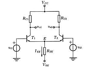 用分立元件构成的差分放大器常常采用下图的形式，若已知试求差分放大器的差模电压增益和单端输用分立元件构