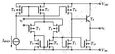 下图是一个集成运放电路，试分析其中各晶体管的功能，并据此对放大器进行功能级划分。请帮忙给出正确答案和