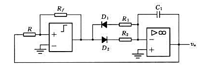 下图是一个锯齿波发生器.忽略二极管的正向压降，画出输出信号的波形，并确定输出信号的周期。请帮忙给出正