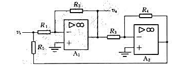 下图电路为一高输入电阻放大电路，试写出：（1)电压放大倍数的表达式，（2)写出输入电阻的表达式。若下