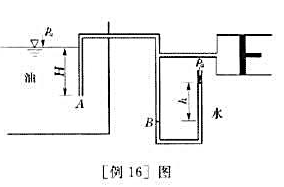 为测定汽油库内液面的高度,在[例16]图示装置中将压缩空气充满AB管段,已知油的重度γ油=6.87k