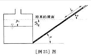 有一倾斜压力计如[例25]图所示.左边大容器的截面积为A,右边与其相通的倾斜细管的截面积为A1,而A