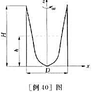 如[例40]图所示为一圆柱形容器,其半径为R=0.15m,当角速度ω=2lrad/s时,液面中心恰好