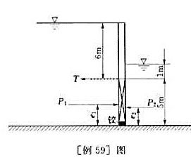 矩形闸门高5m,宽3m,下端有铰与闸底板连接,上端有铰链维持其垂直位置,如[例59]图所示.如果闸门