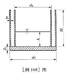 如[例108]图所示为一空心圆筒,高H=2.4m,内有两个同心柱壳组成,壳厚δ=6mm、内外柱壳直径