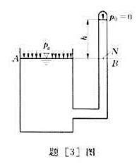 如题[3]图所示为一开口水箱,自由表面上的大气压强为p表=98kN/m2.在水箱的右下侧连结一封闭的