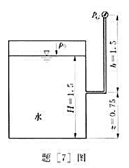 如题[7]图所示的压力水箱,在侧壁上安装一压力表,已知水箱水面上的绝对压强po=196kN/m2,水
