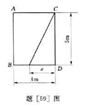 有一铅垂放置一侧有水的矩形平面ABCD,如题[59]图所示,从平面上C点做一斜直线将矩形平面分成一个