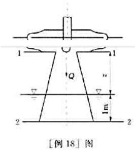 如[例18]图所示在水轮机的垂直锥形尾水管中,已知断面1-1的直径d1=0.6m,断面平均流速v1⌘