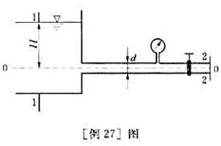 如[例27]图所示管道,已知d=0.1m,当阀门全部关闭时压力表读数为0.5个大气压,而在开启后压力