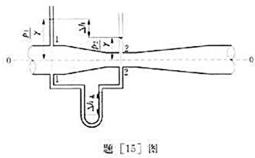 如题[15]图所示有一水平安装的文丘里管流量计,已测得p1/γ=1m.p2/γ=0.4m,水管的断面