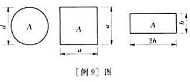如[例9]图所示有三条管道,其断面形状分别为圆形、正方形和矩形,它们的过水断面面积相等,水力坡度也相
