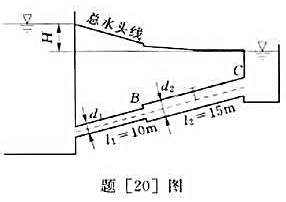 如题[20]图所示,一串联管道连接两水池,如图所示,水池水位差H=4m,管段l1=10m,d1=0.