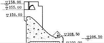 某水利枢纽位讥坝,各有关高程如[例5.17]图所示,共5孔,每孔净宽b=7m,闸墩厚度d=2m,溢流